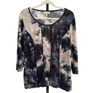 Y2K dressbarn Velvet Burnout Paisley Tie-Dye Scoop Neck Sheer Top